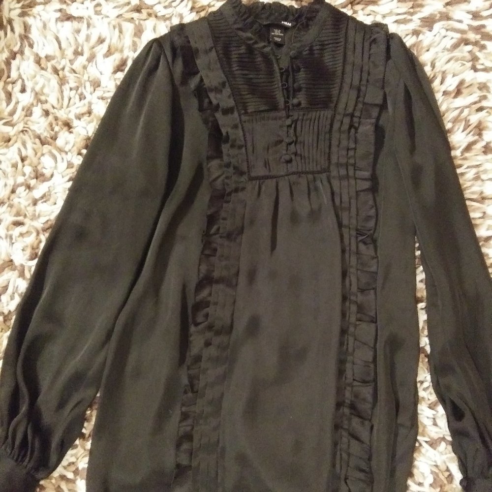 H&M black ruffle silk like top size 6